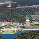 Barker Reservoir, looking from the reservoir toward the city. It shows how flooded it is, a month after the storm and how it’s outlet, the continuation of Buffalo Bayou flows right through very dense areas.
